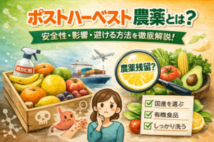 ポストハーベスト農薬とは？安全性・影響・避ける方法を解説するイラスト